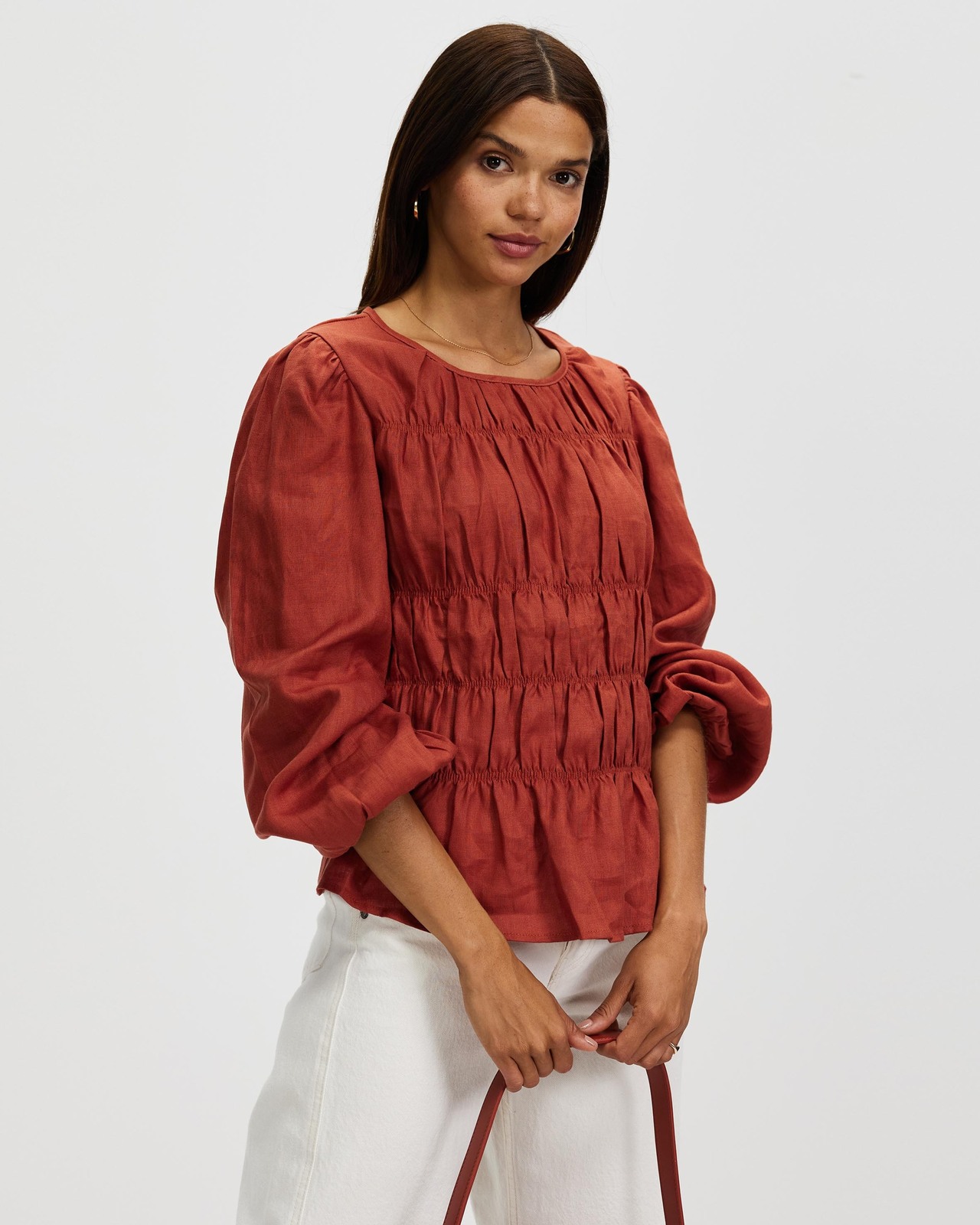 Shirred Linen Top
