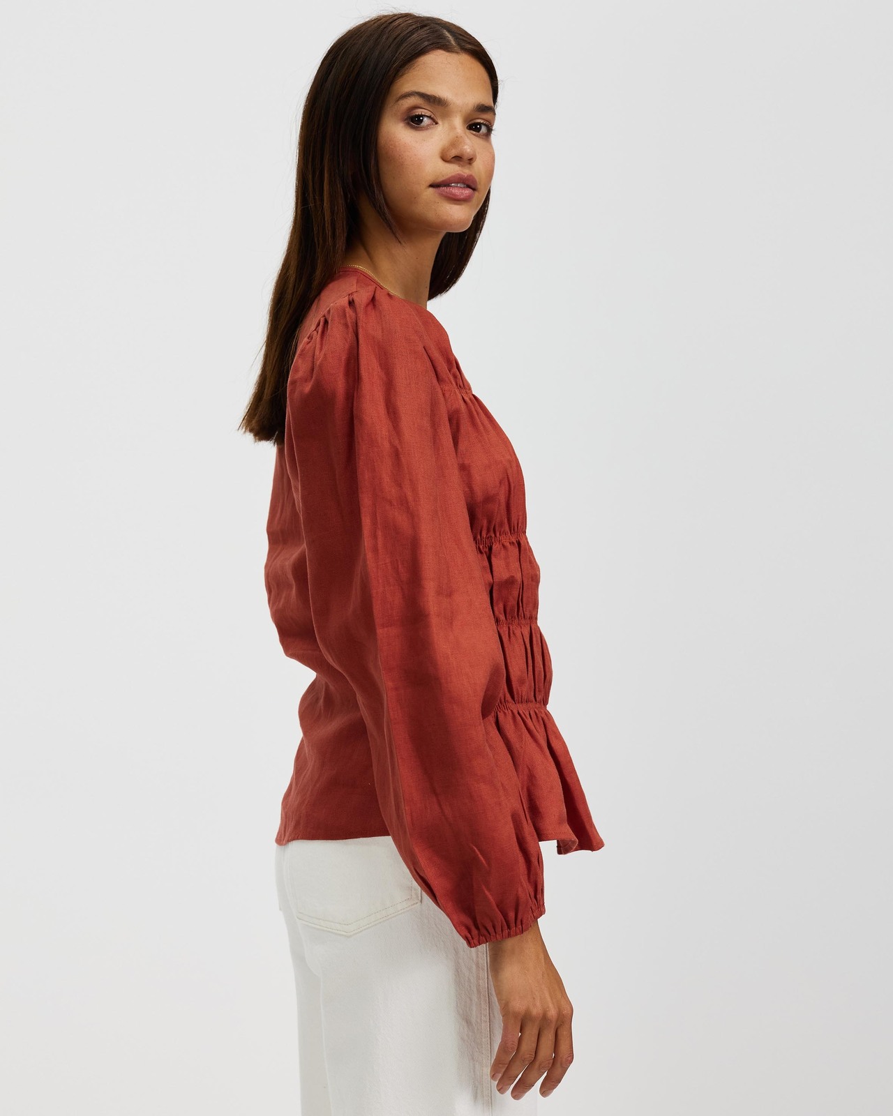 Shirred Linen Top