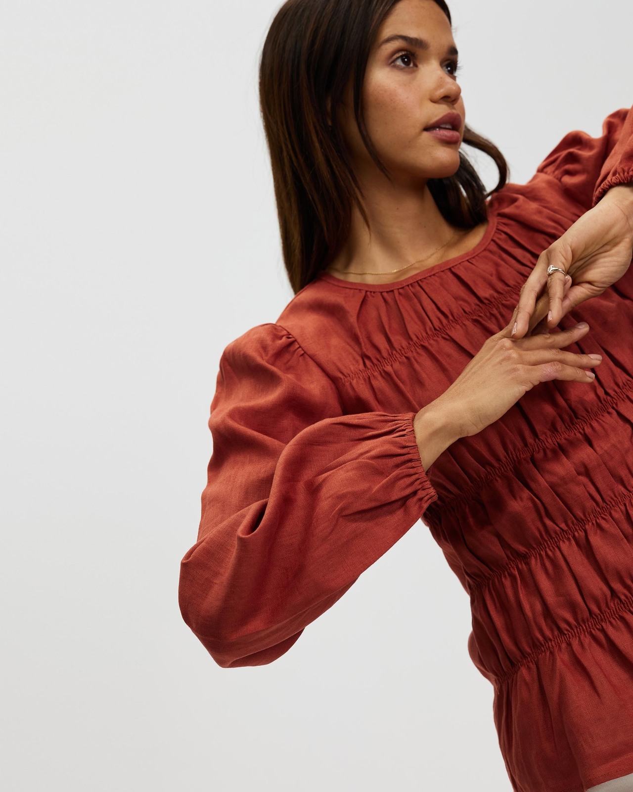 Shirred Linen Top