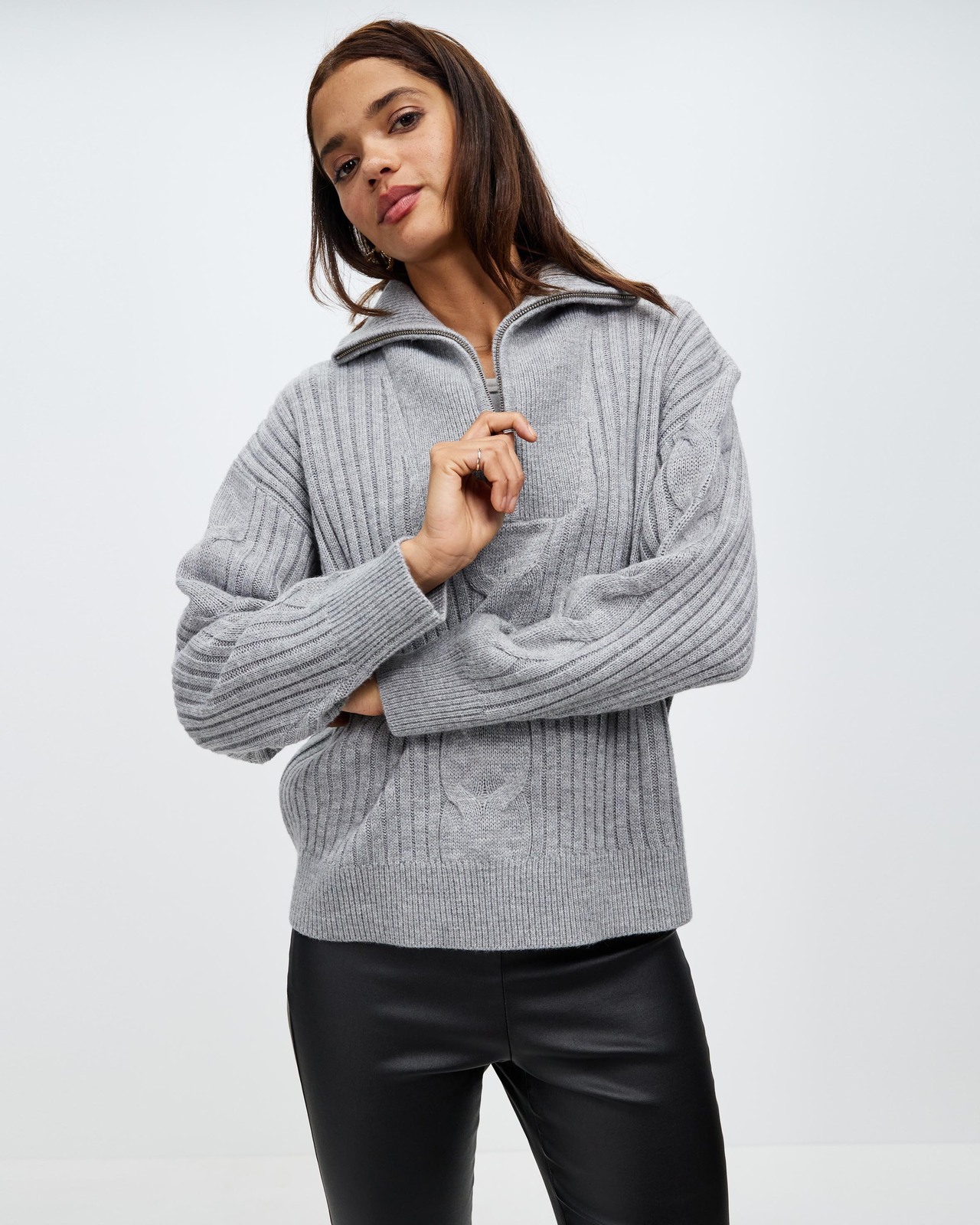 Henley Quarter Zip Cable Knit