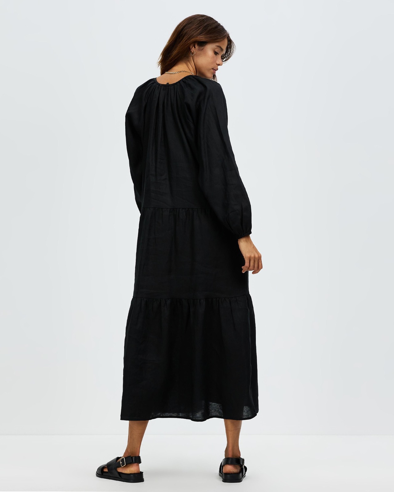 Tiered Linen Long Sleeve Dress