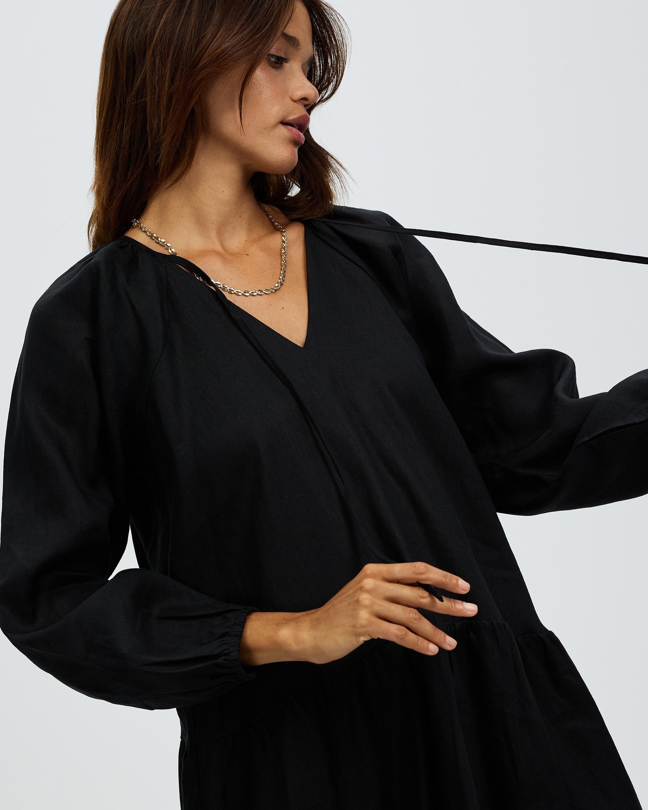 Tiered Linen Long Sleeve Dress