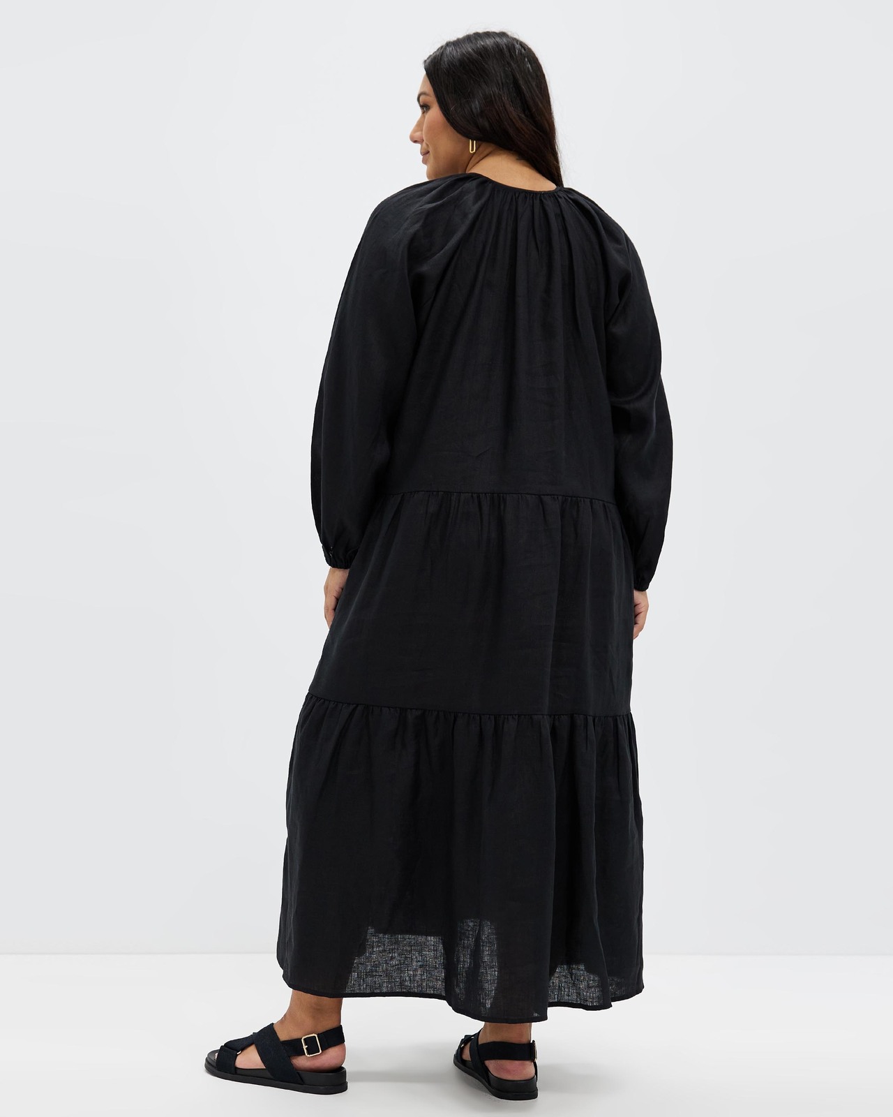 Tiered Linen Long Sleeve Dress