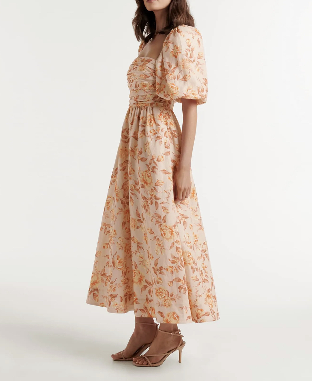Ruched-Bodice Midi Dress