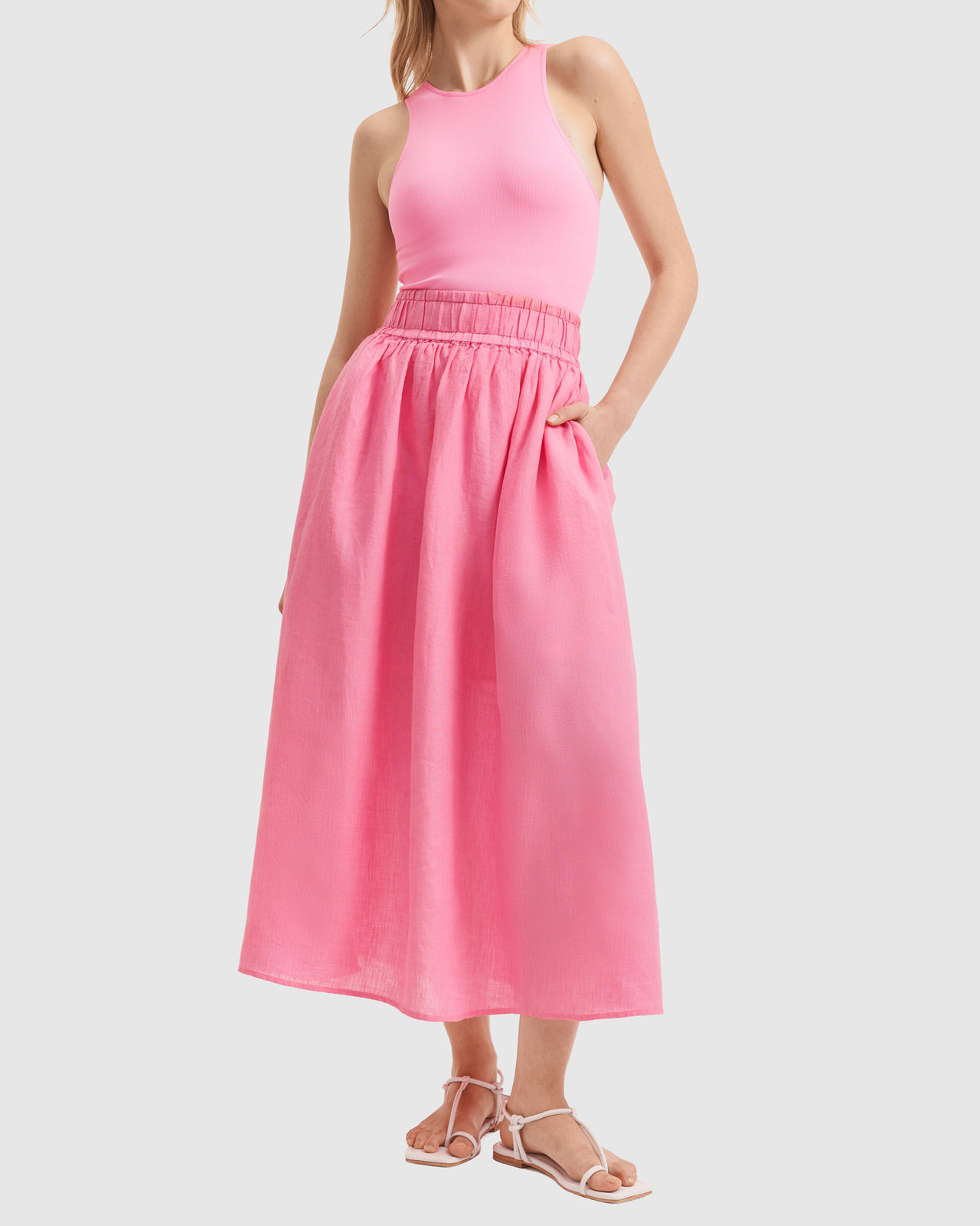 Organically Grown Linen Elastic Detail Skirt
