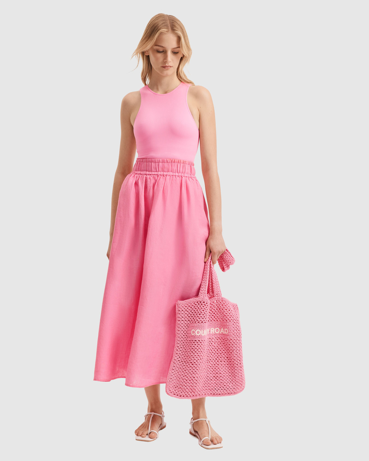 Organically Grown Linen Elastic Detail Skirt