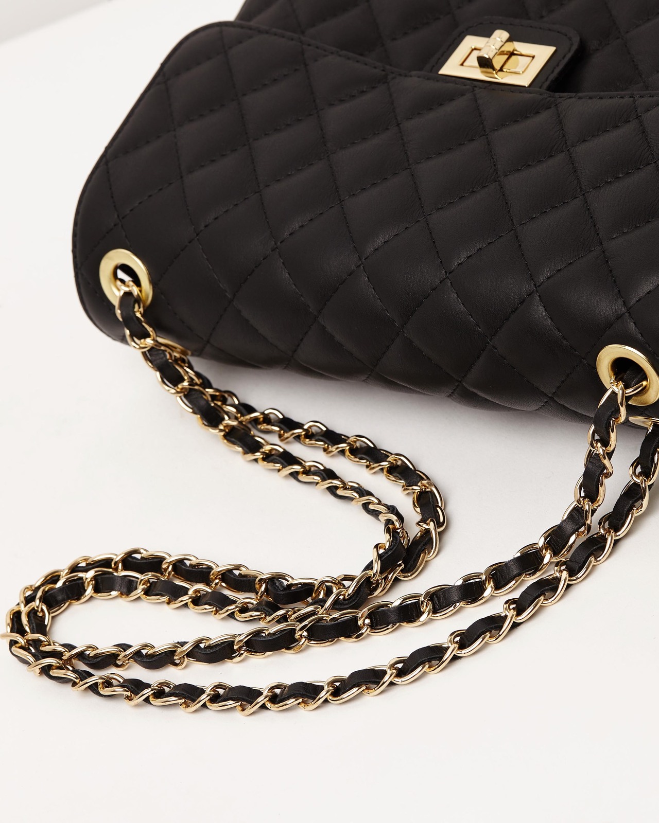 Bianca black Quilted black Italian leather handbag
