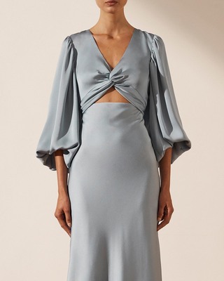 美品✨HYKE TWIST SATIN BALLOON SLEEVE DRESS HYKE【ハイク】TWIST SATIN BALLOON SLEEVE DRESS (16139 Col/ BLACK