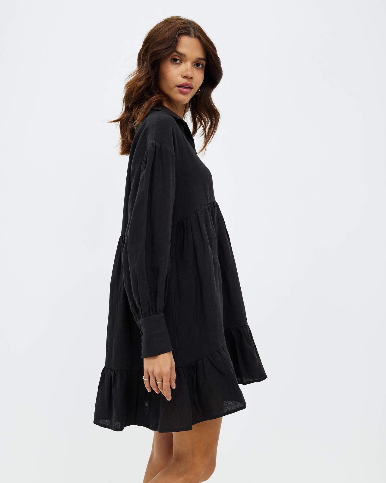 Frill Hem Casual Linen Smock Dress