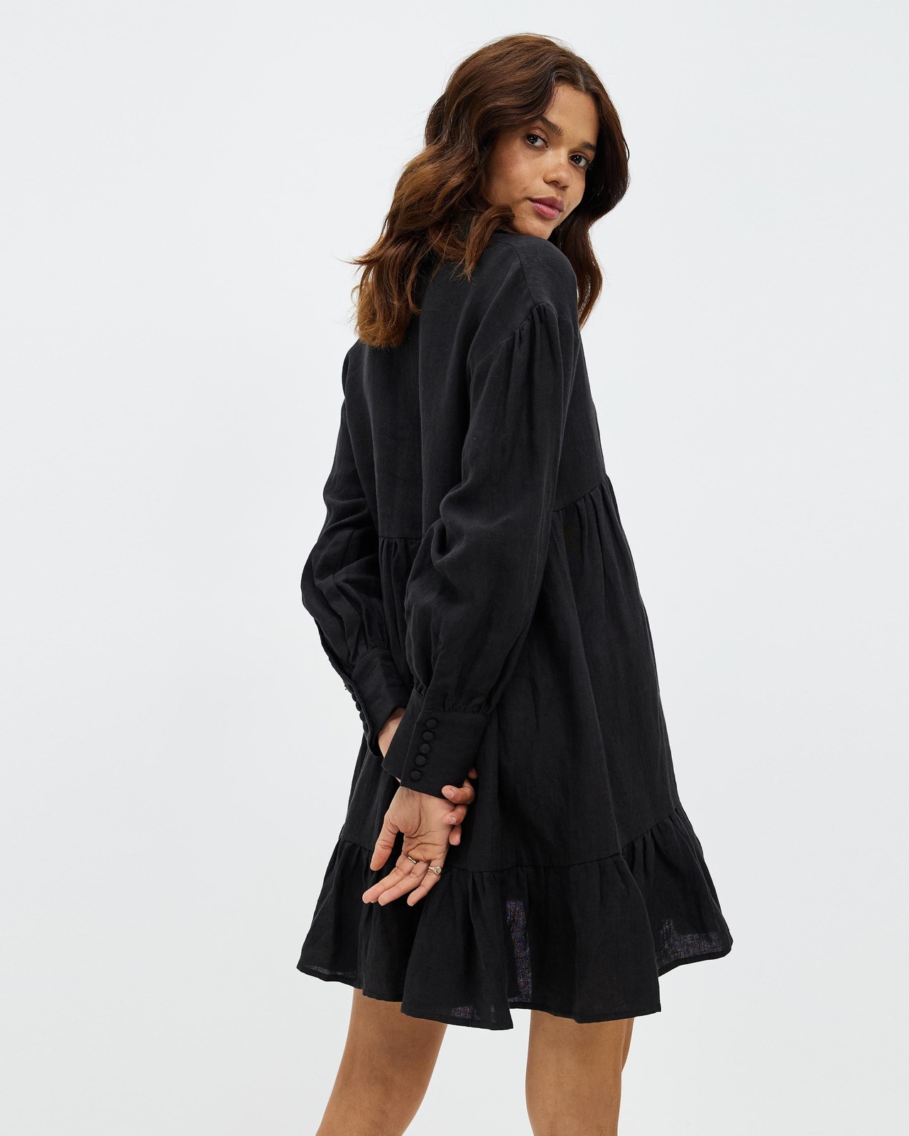 Frill Hem Casual Linen Smock Dress