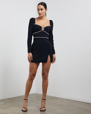 self portrait black crepe diamante detail mini dress self-portrait - Black Crepe Short Sleeve Mini Dress main image 1