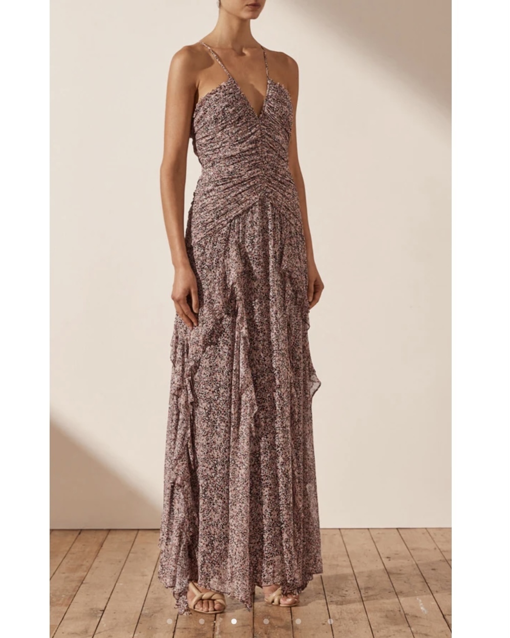 chinese dress ladies Shona Joy - La Lune Ruched Halter Maxi Dress - Iceberg Blue main image 1