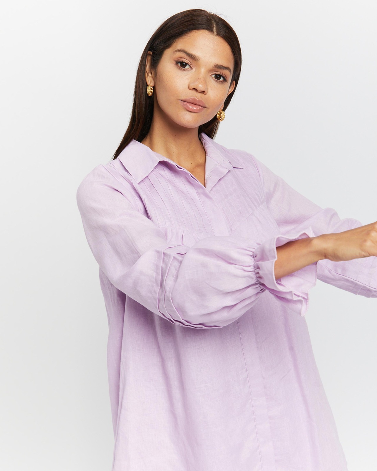 Linen Button Through Smock Dress