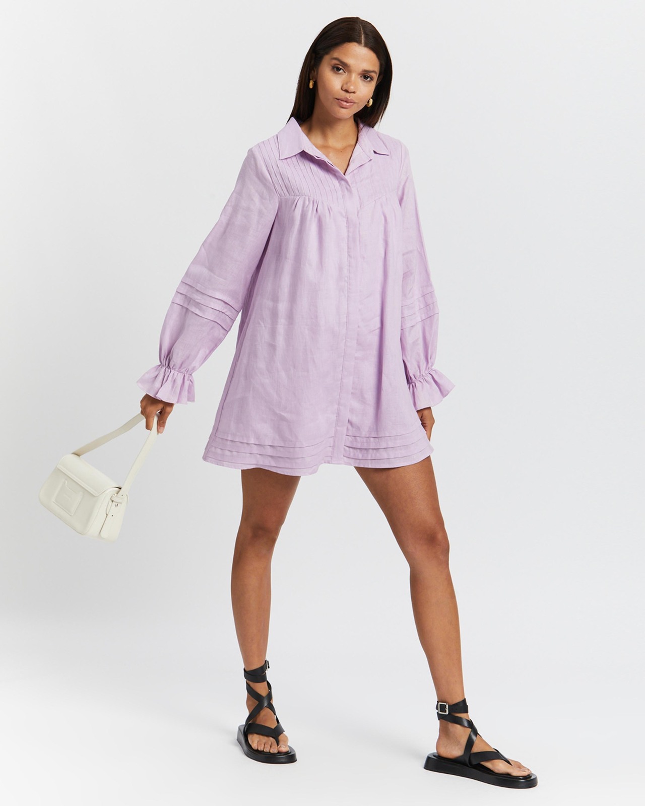 Linen Button Through Smock Dress