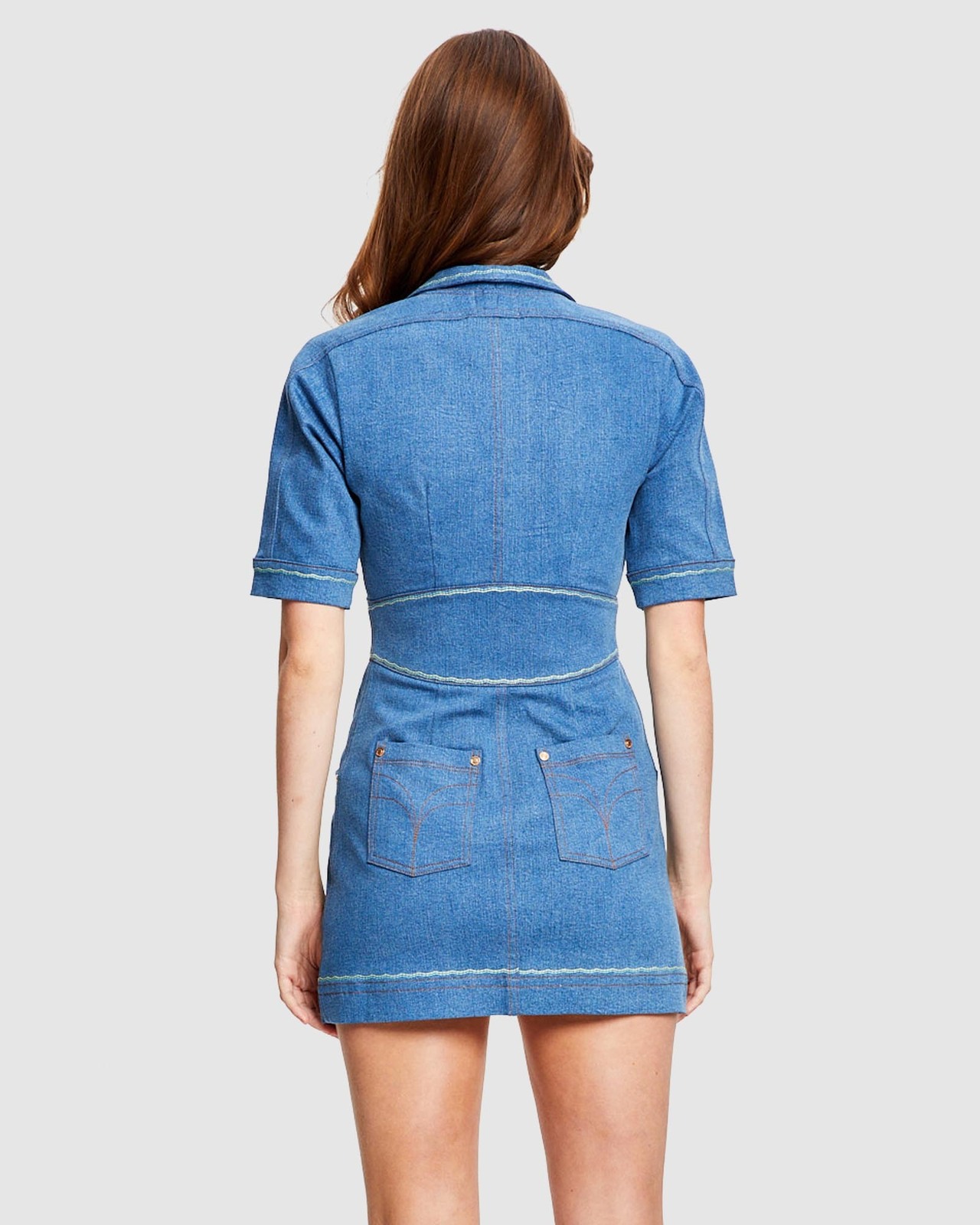 alice mccall denim dress alice McCALL Say Hello Denim Mini Dress in a Size 6. Covered zipper at front and press stud closure. Gold detail at waist unclasps. Jeans style pockets at the back. $11 for postage