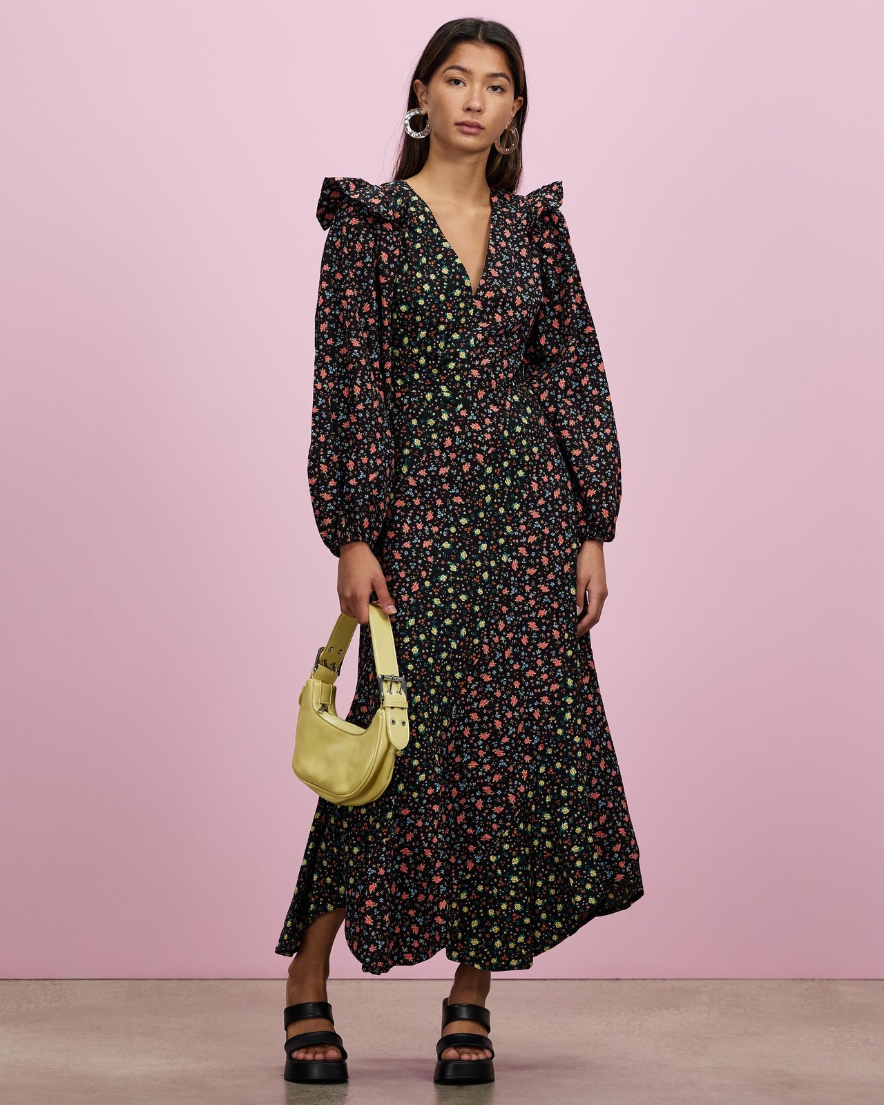 floral wrap midi dress topshop Topshop Floral Wrap Midi Dress Sz 6 Ruffles