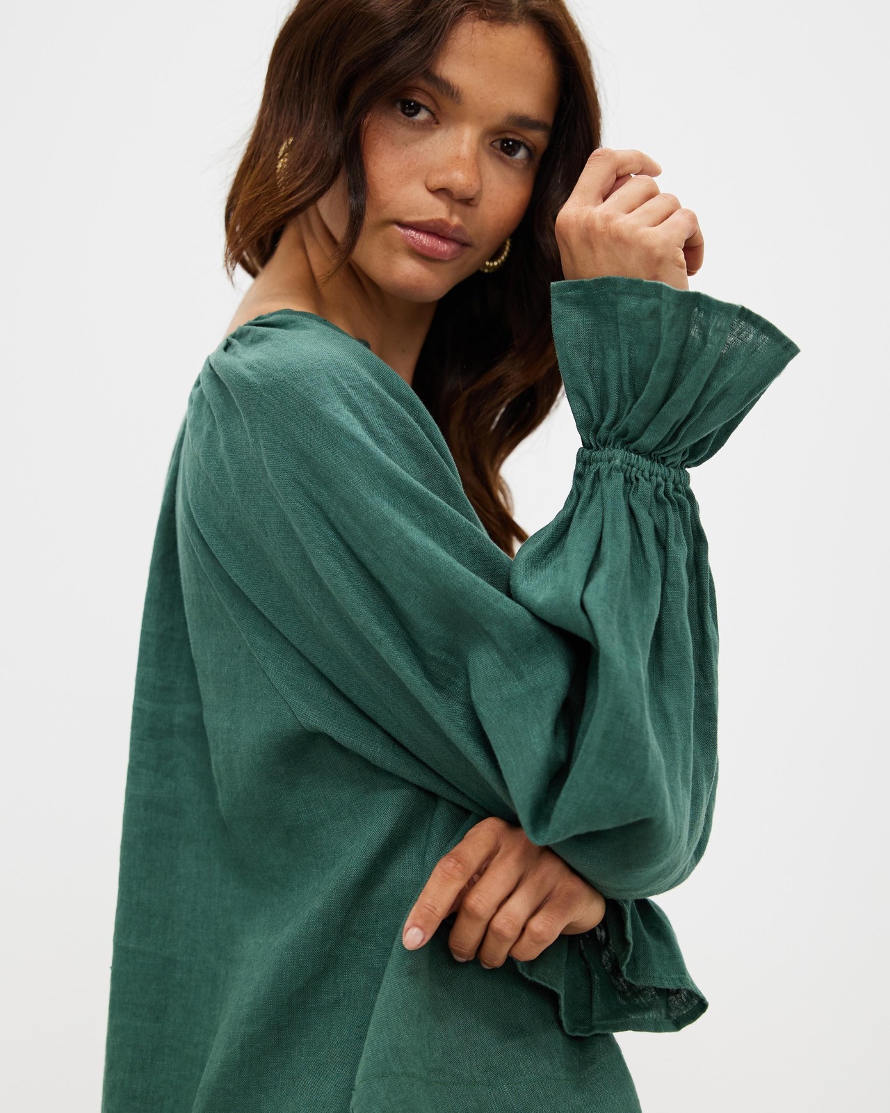 Linen Smock Top With Frill Sleeves