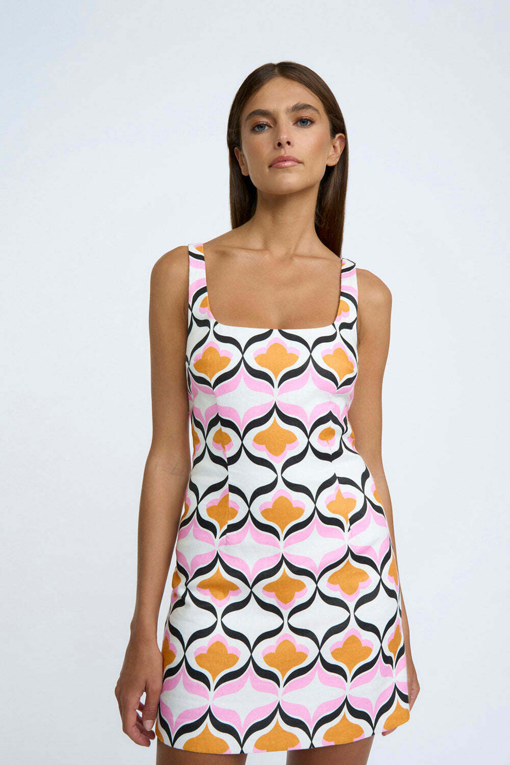 BY JOHNNY. Solange Linen Mini Shift Dress - Orange Pink Ivory Black