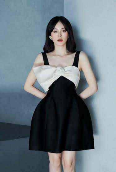 Eliza Bow Mini Dress with Flower Brooch