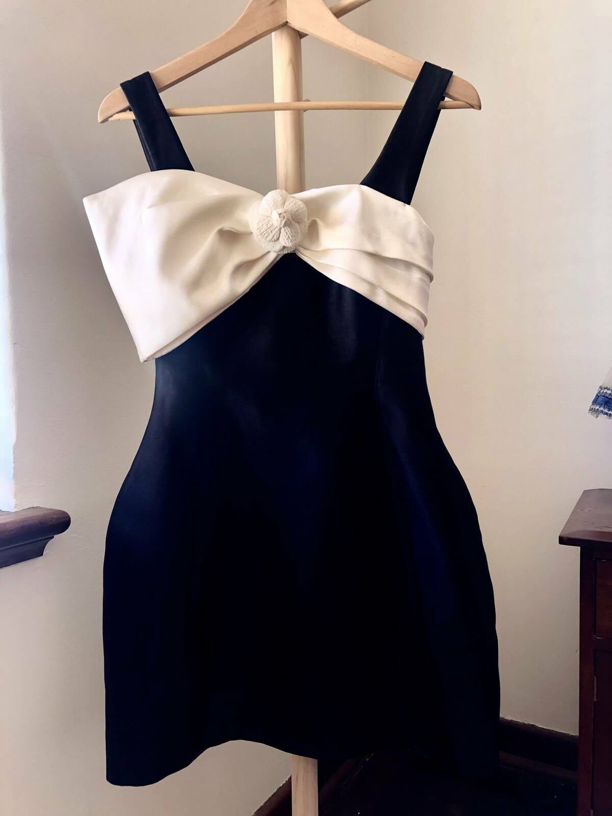 Eliza Bow Mini Dress with Flower Brooch
