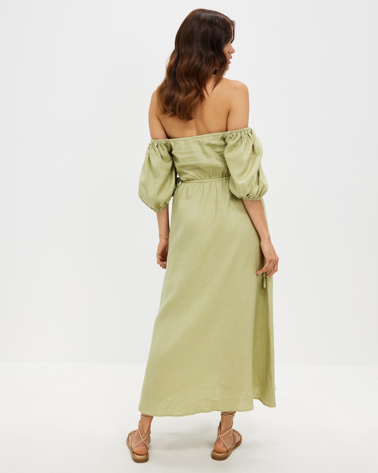 Off Shoulder Tie Side Linen Dress