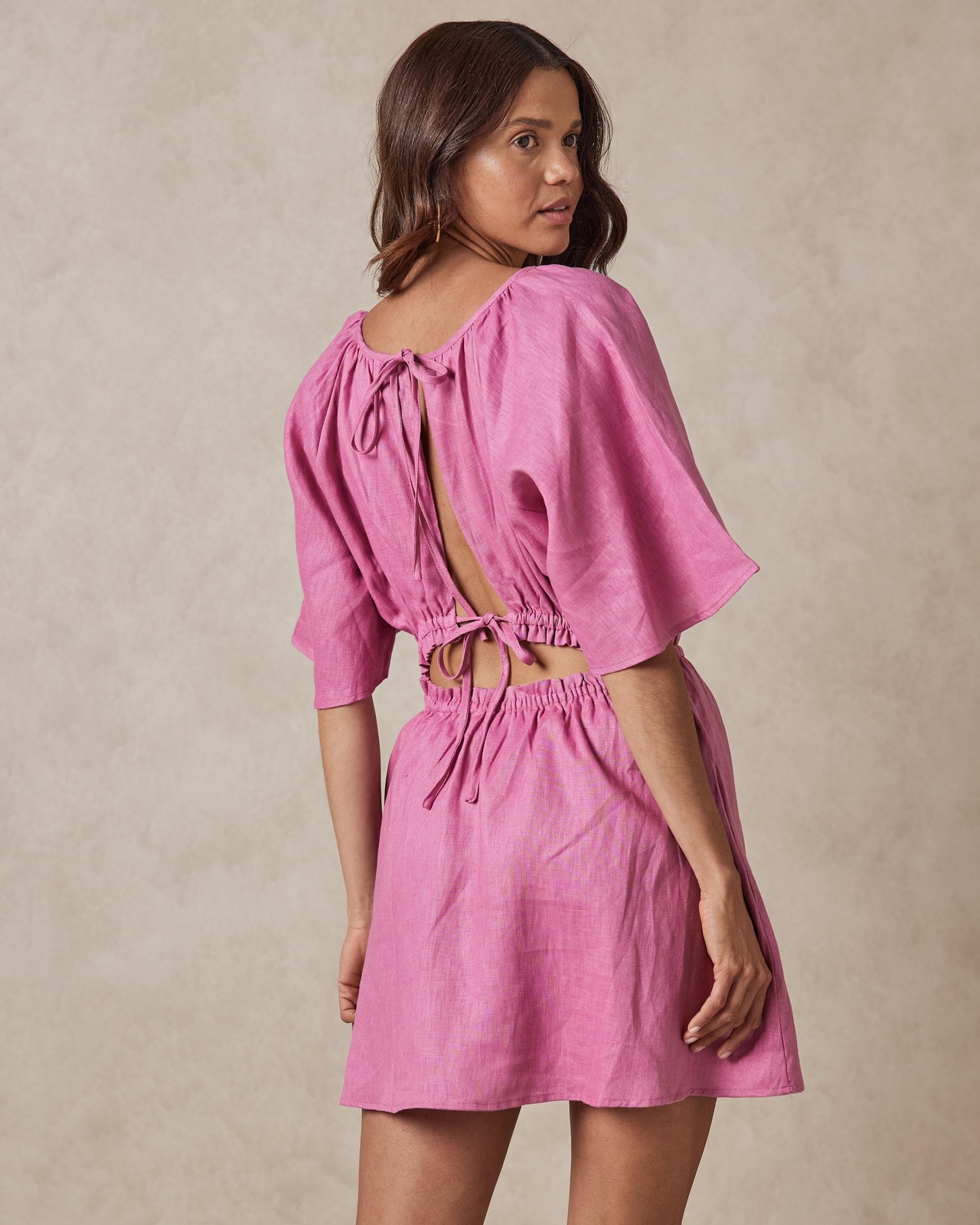 AERE Circular Cut Out Linen Mini Dress - AirRobe AERE Circular Cut Out Linen Mini Dress - AirRobe