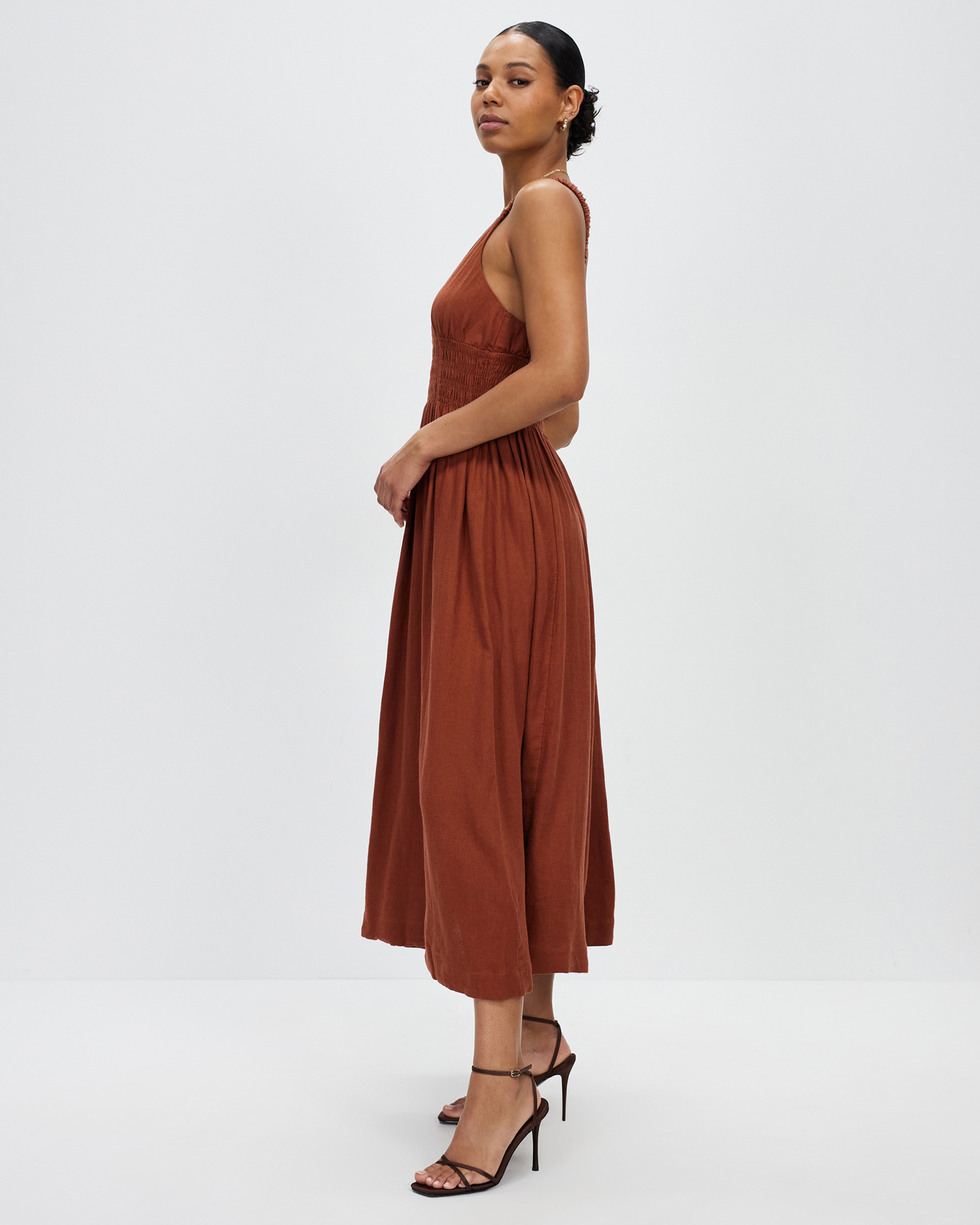 abercrombie brown maxi dress Wholesale MOQ6 Plus Size Notched Balloon Sleeve Printed Maxi Dress main image 1