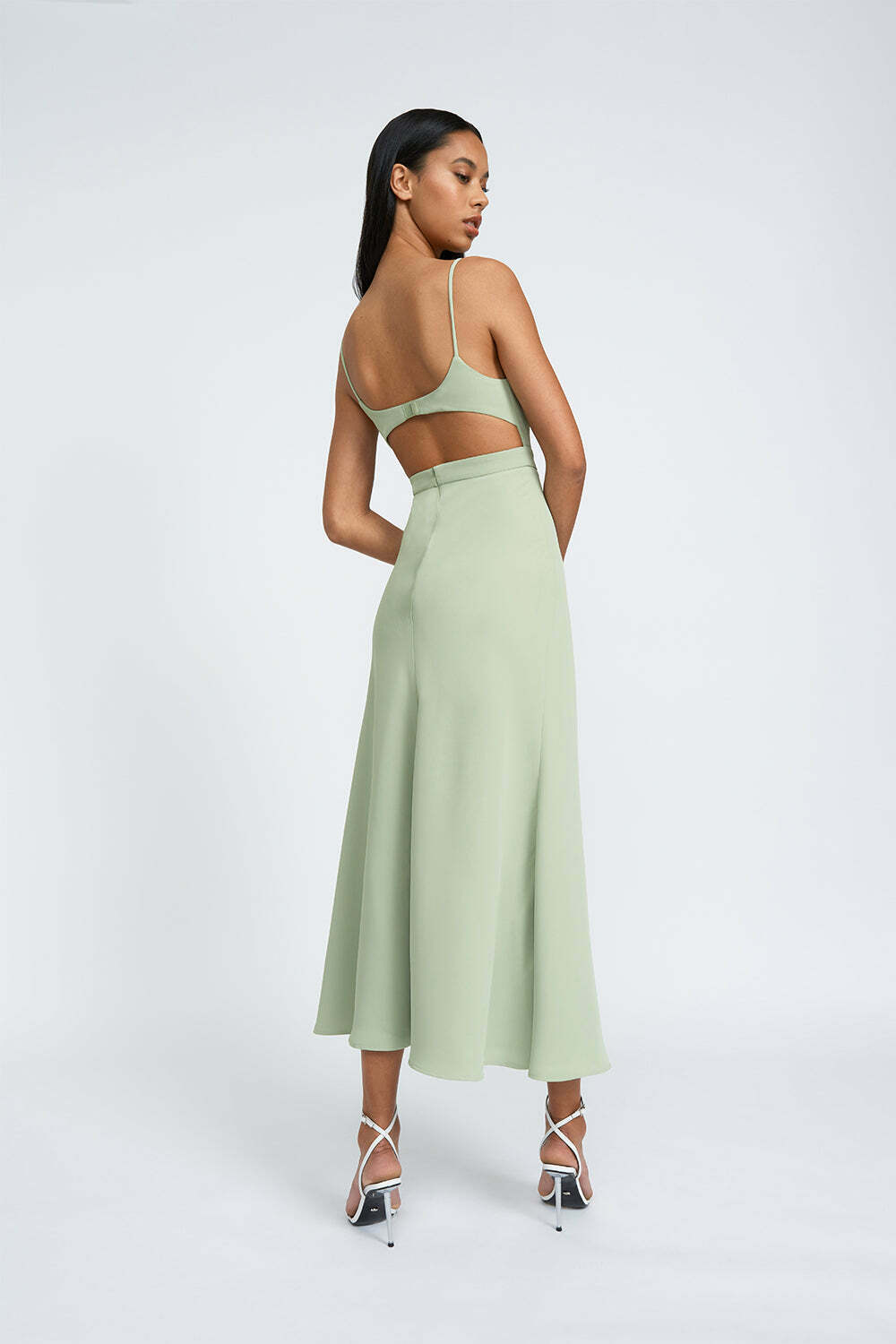 artichoke green dress Reformation Hensley Artichoke Satin Sweetheart Neck Maxi Dress – The Closet  New York main image 1