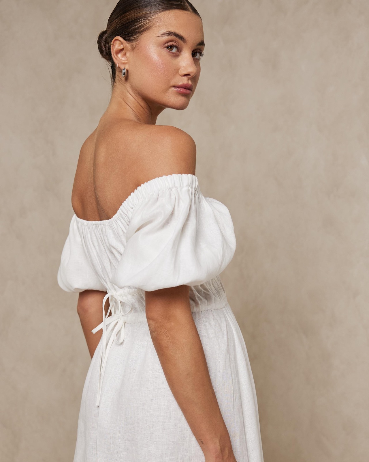 Tie Detail Linen Midi Dress