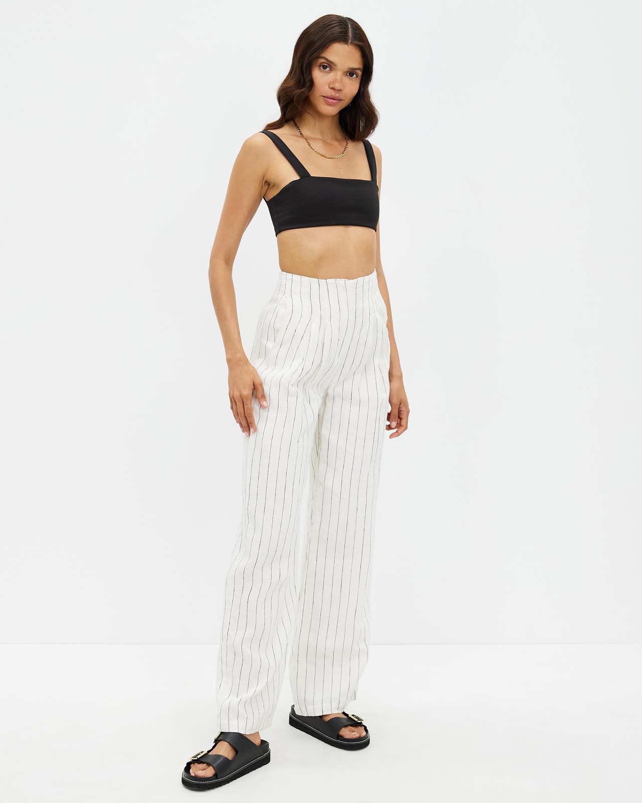 Linen Pinstripe Wide Leg Pants