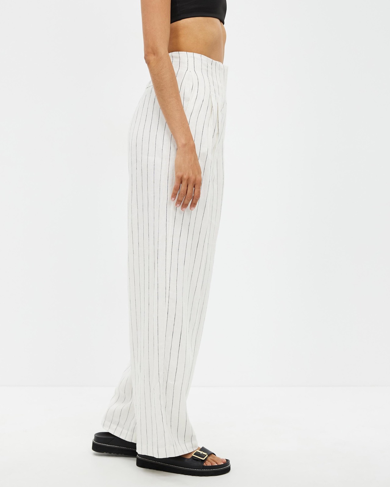 Linen Pinstripe Wide Leg Pants