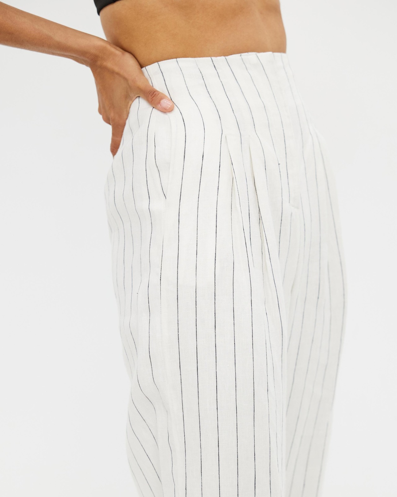 Linen Pinstripe Wide Leg Pants