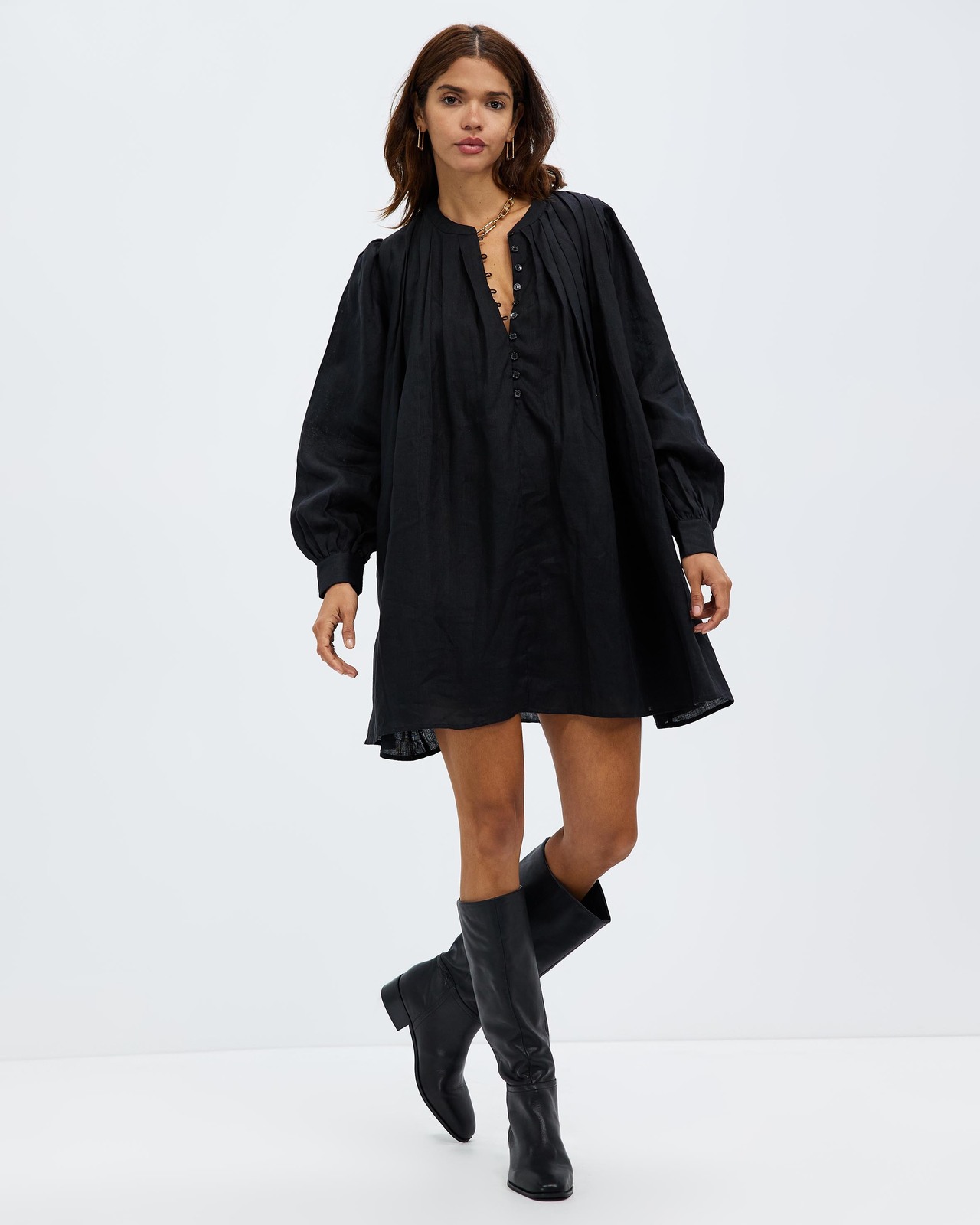 Pleat Linen Dress