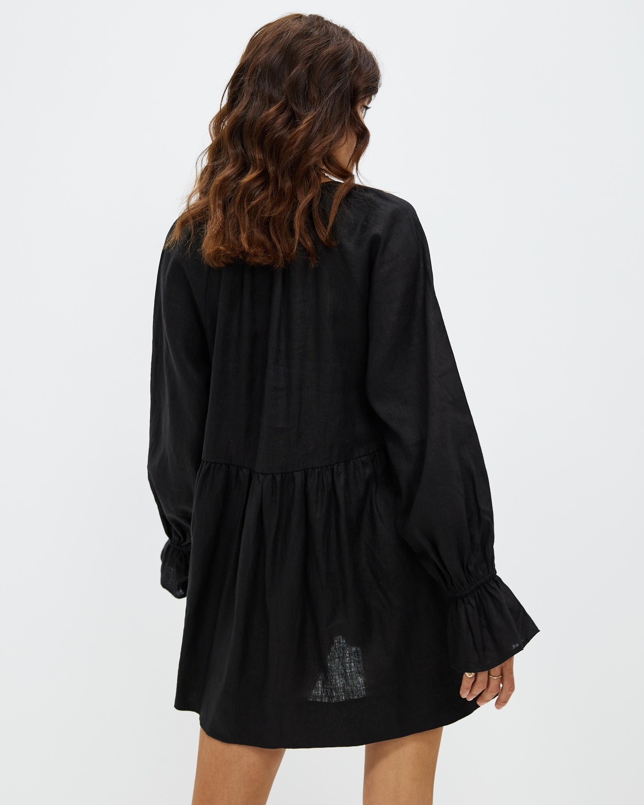 Linen Smock Dress With Frill Sleeve