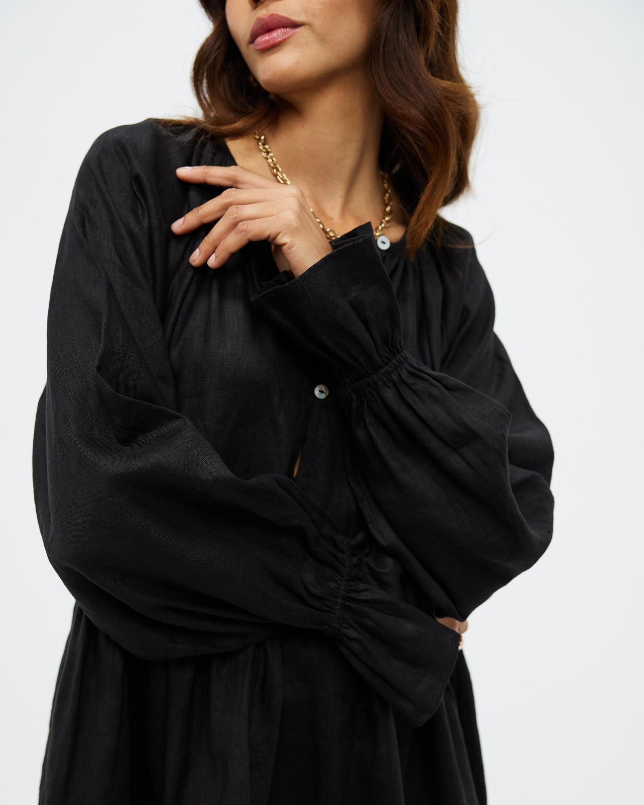 Linen Smock Dress With Frill Sleeve