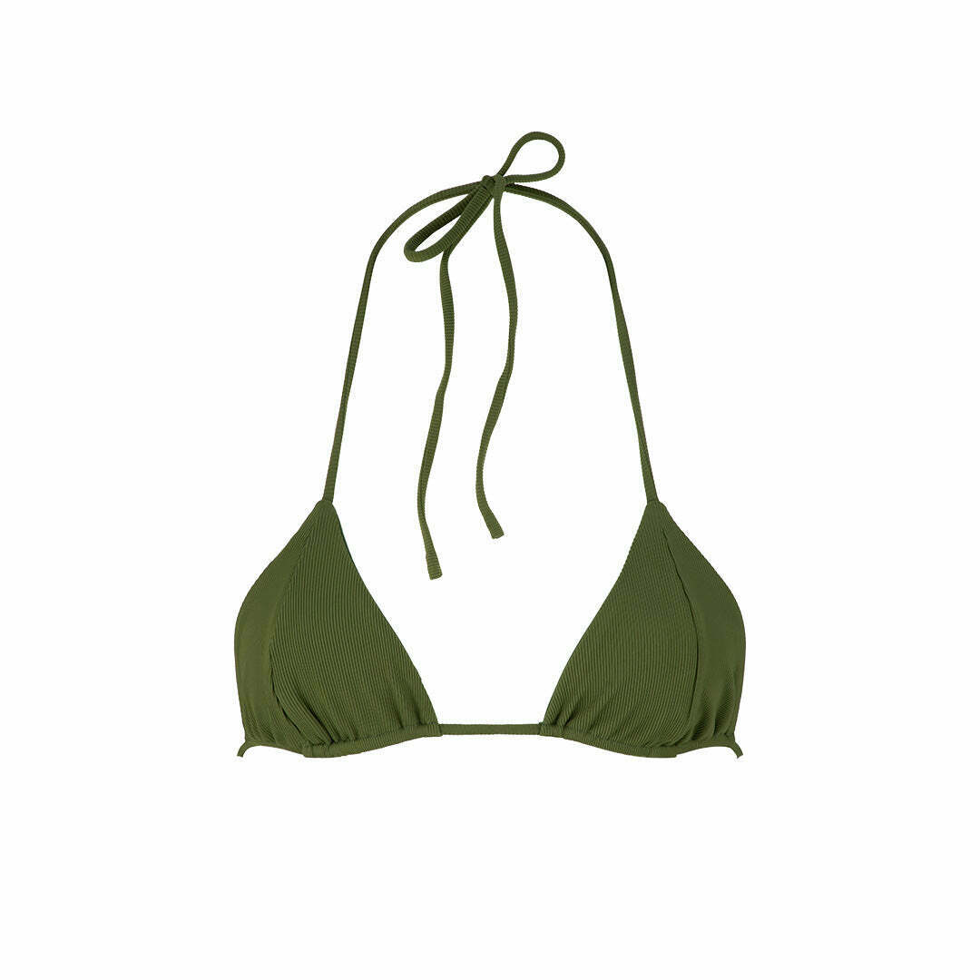 MARLEY KHAKI RIB / KHAKI PLAIN REVERSIBLE BIKINI TOP
