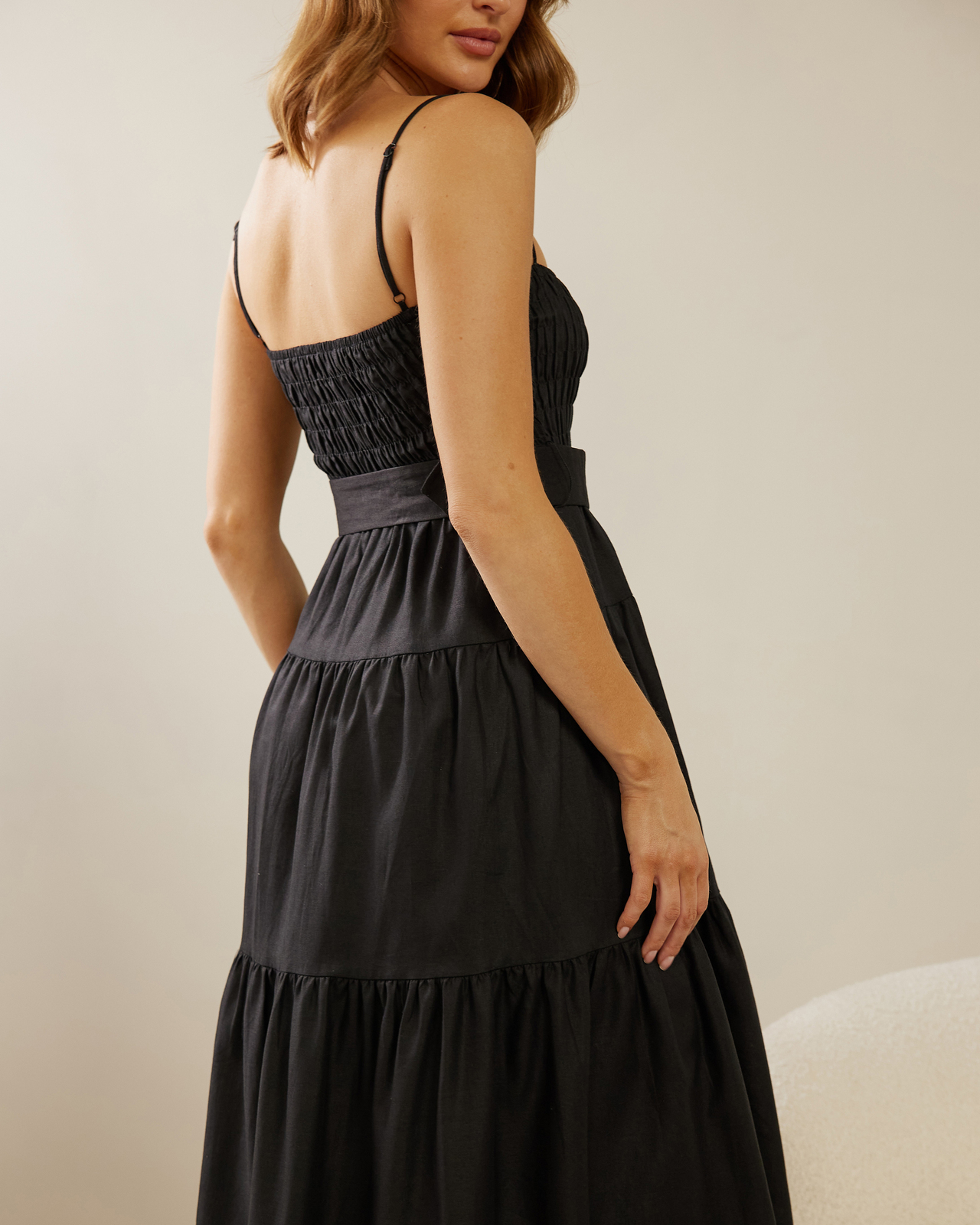Senna Belted Linen Blend Maxi Dress
