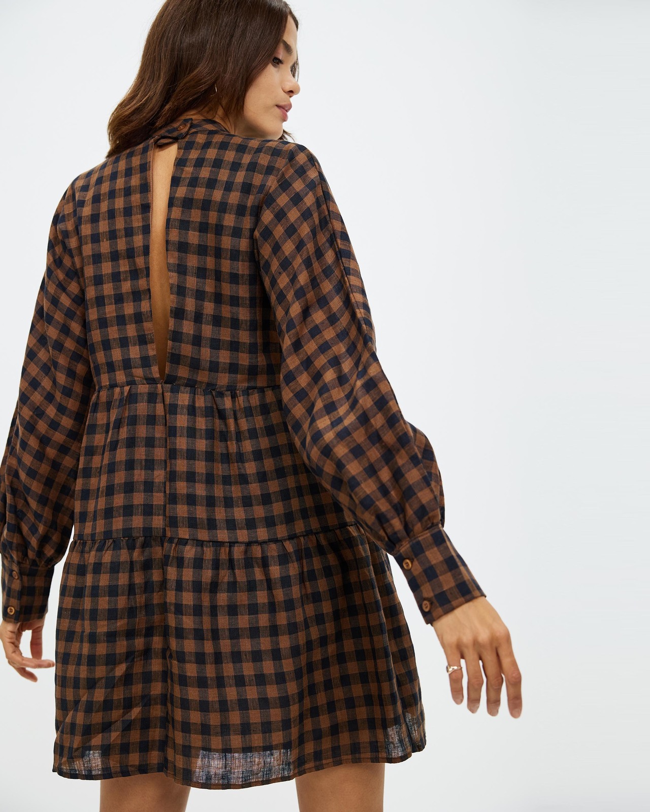 Panelled Check Linen Dress