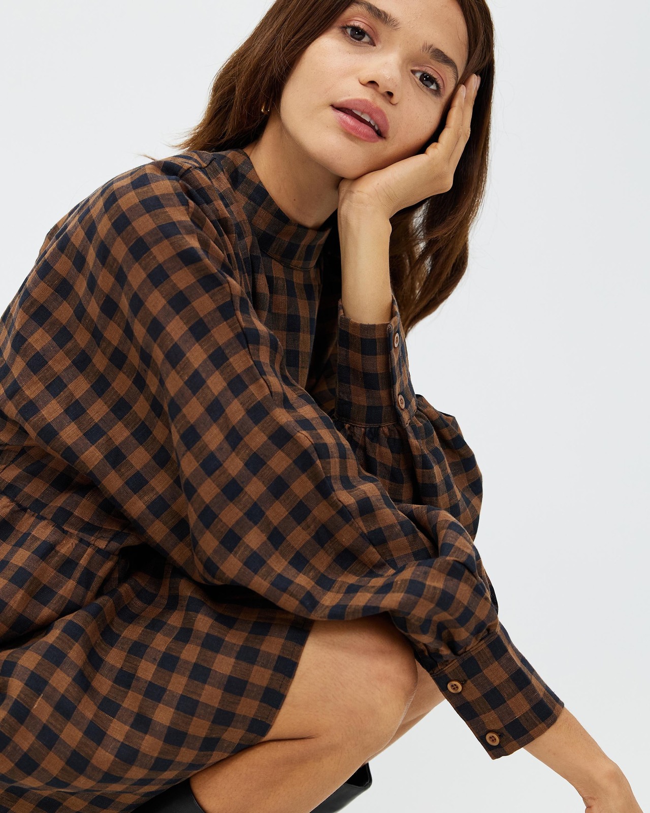 Panelled Check Linen Dress