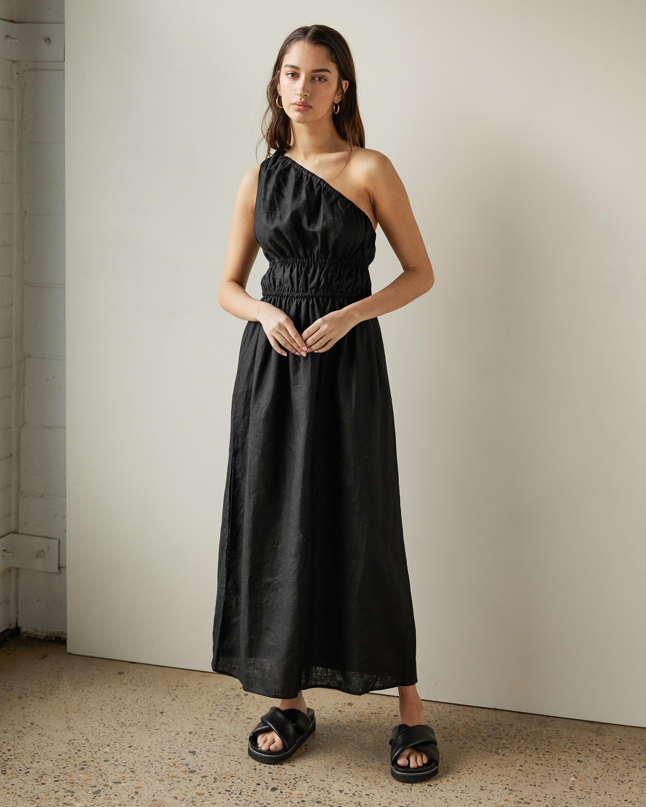 Gathered One Shoulder Maxi Dress
