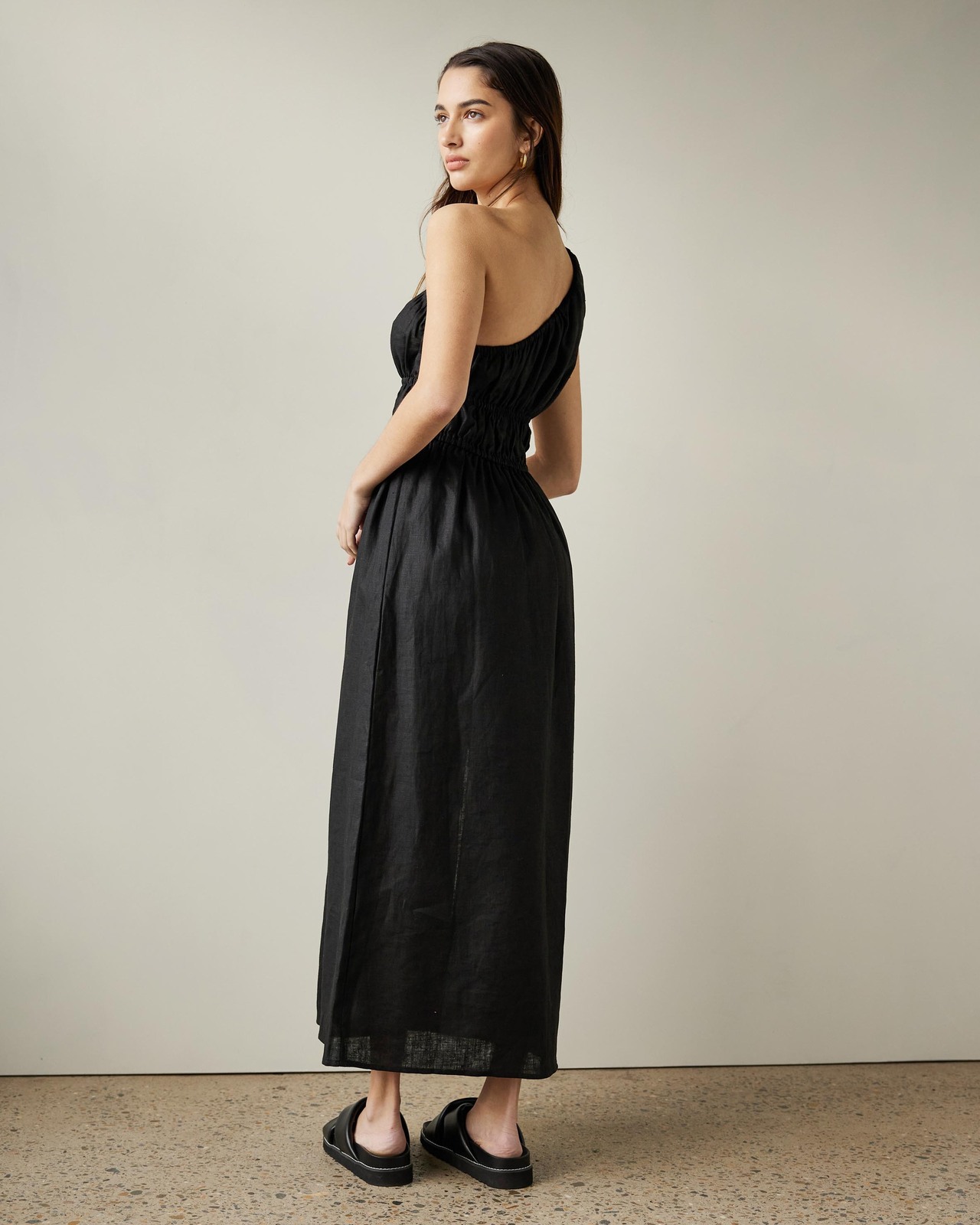 Gathered One Shoulder Maxi Dress