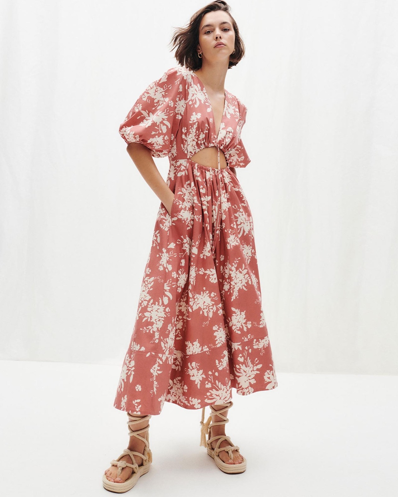 Cali Short Sleeve Cut Out Midi Dress