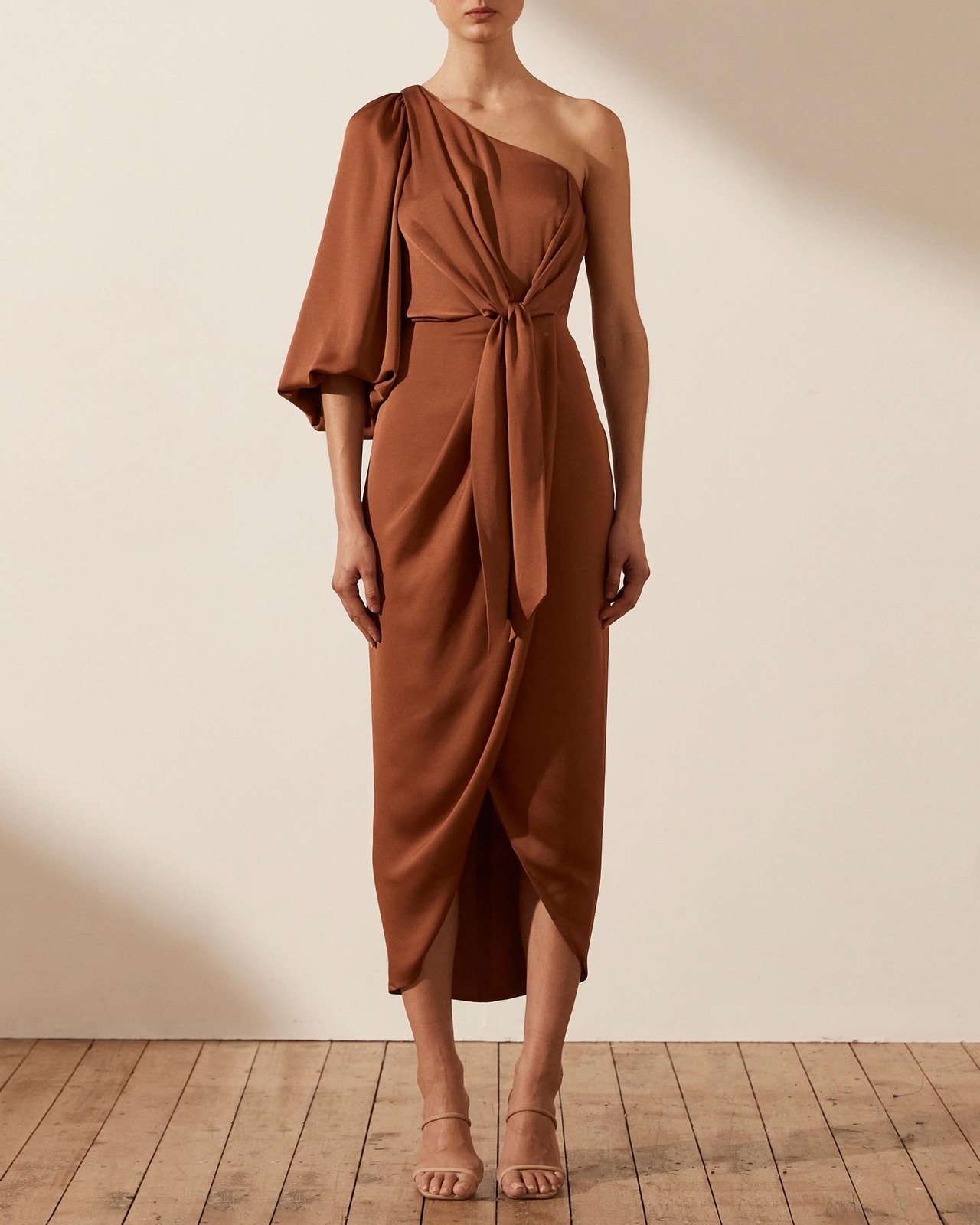 Luxe Tie Front One Shoulder Cocktail Dress