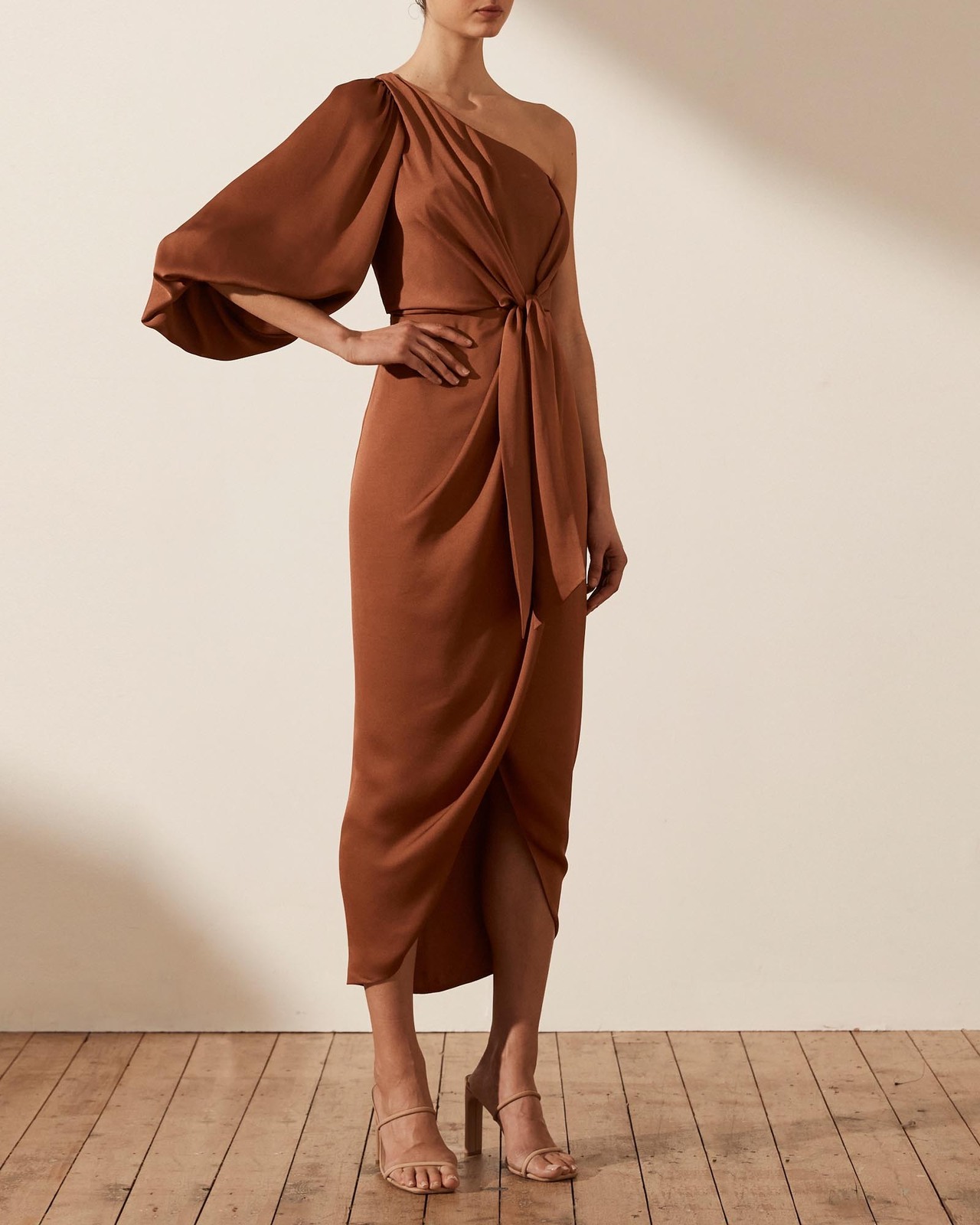 Luxe Tie Front One Shoulder Cocktail Dress