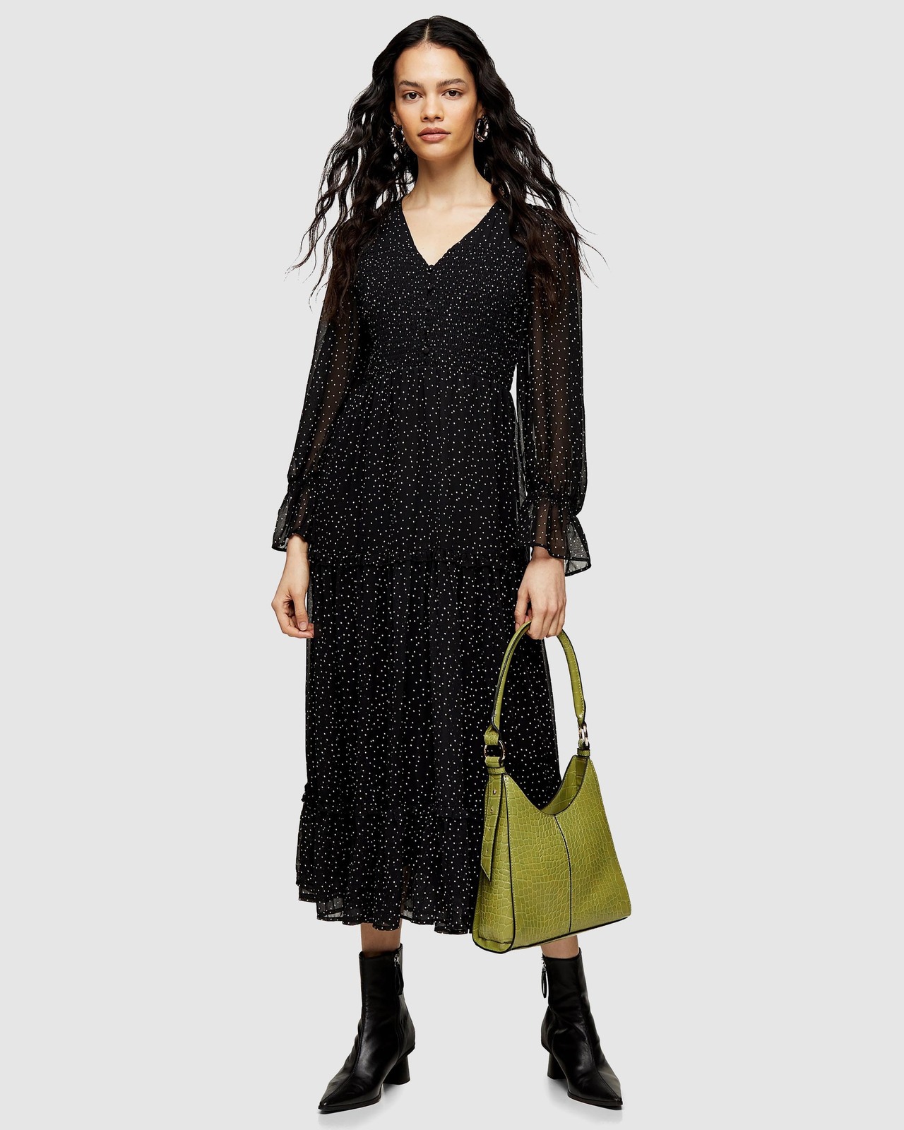 Spot Shirred Chuck On Dress