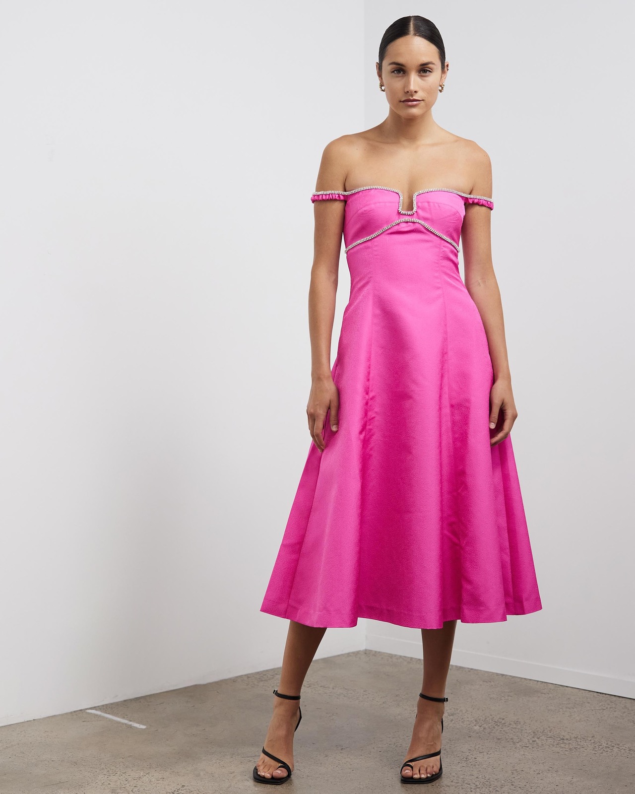 Textured Diamante Detail Midi Dress