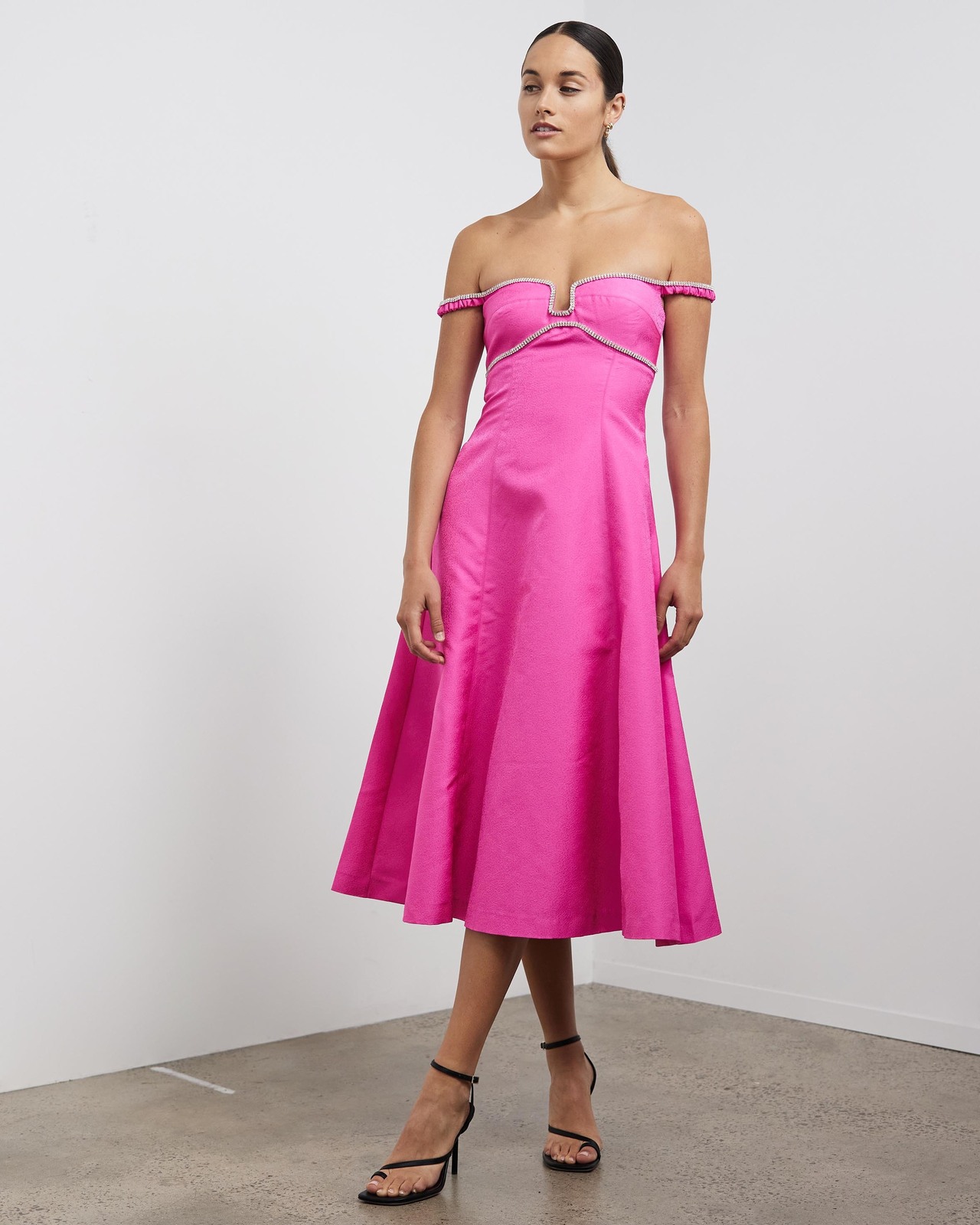 Textured Diamante Detail Midi Dress