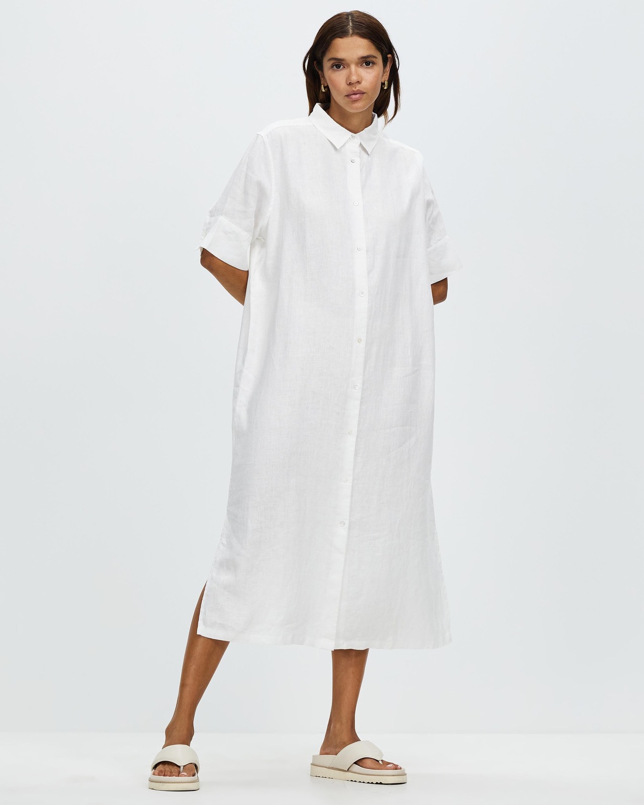 Tori Linen Short Sleeve Shirt Dress