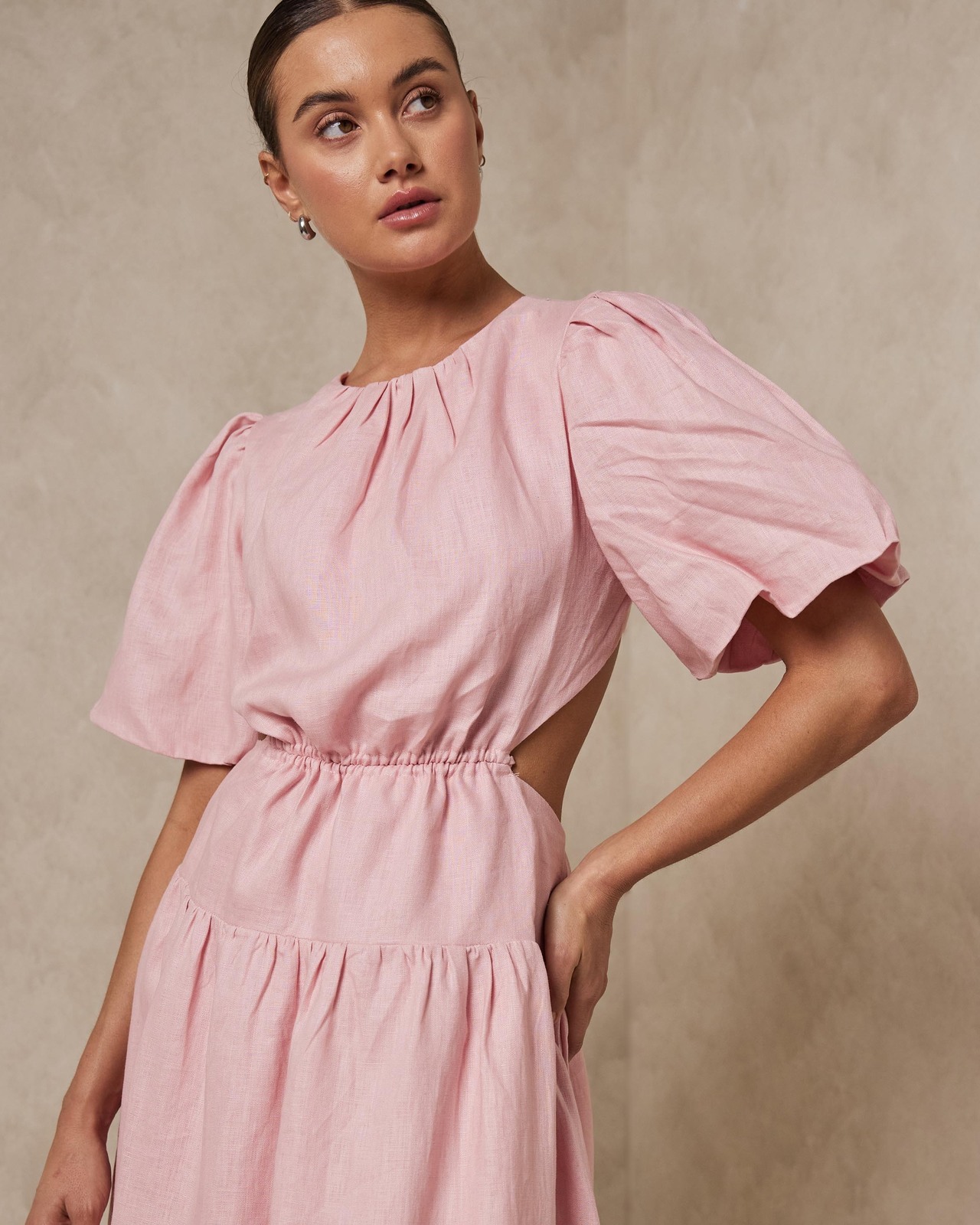 Cut Out Linen Maxi Dress