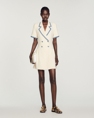 sandro seville denim trim tweed blazer mini dress Sandro Seville Woven Dress